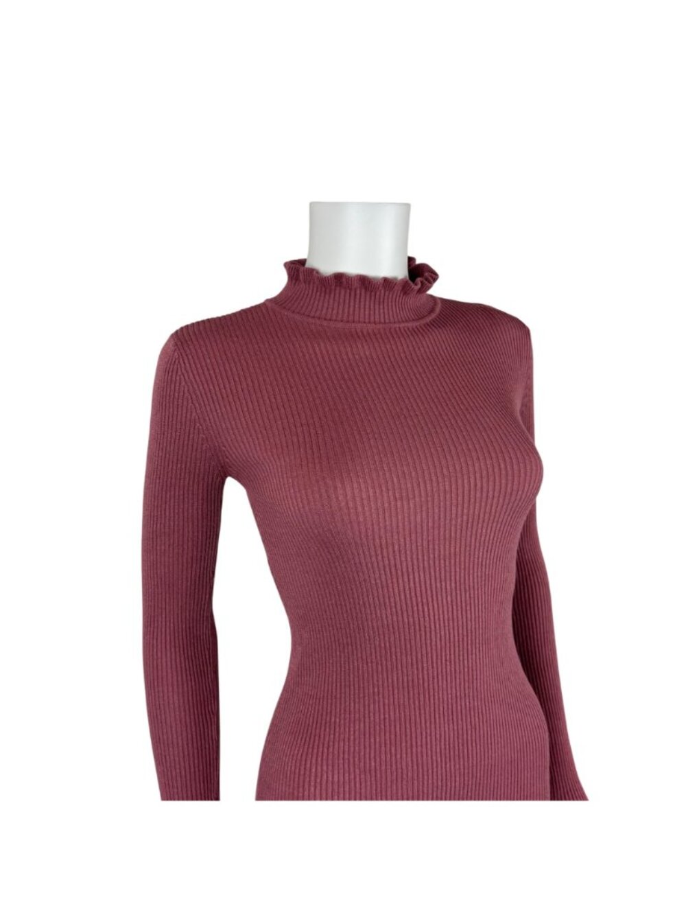 Derek Heart Dusty Rose Turtleneck Womens M Ribbed Ruffle Neck Long Sleeve Shirt - Picture 5 of 10